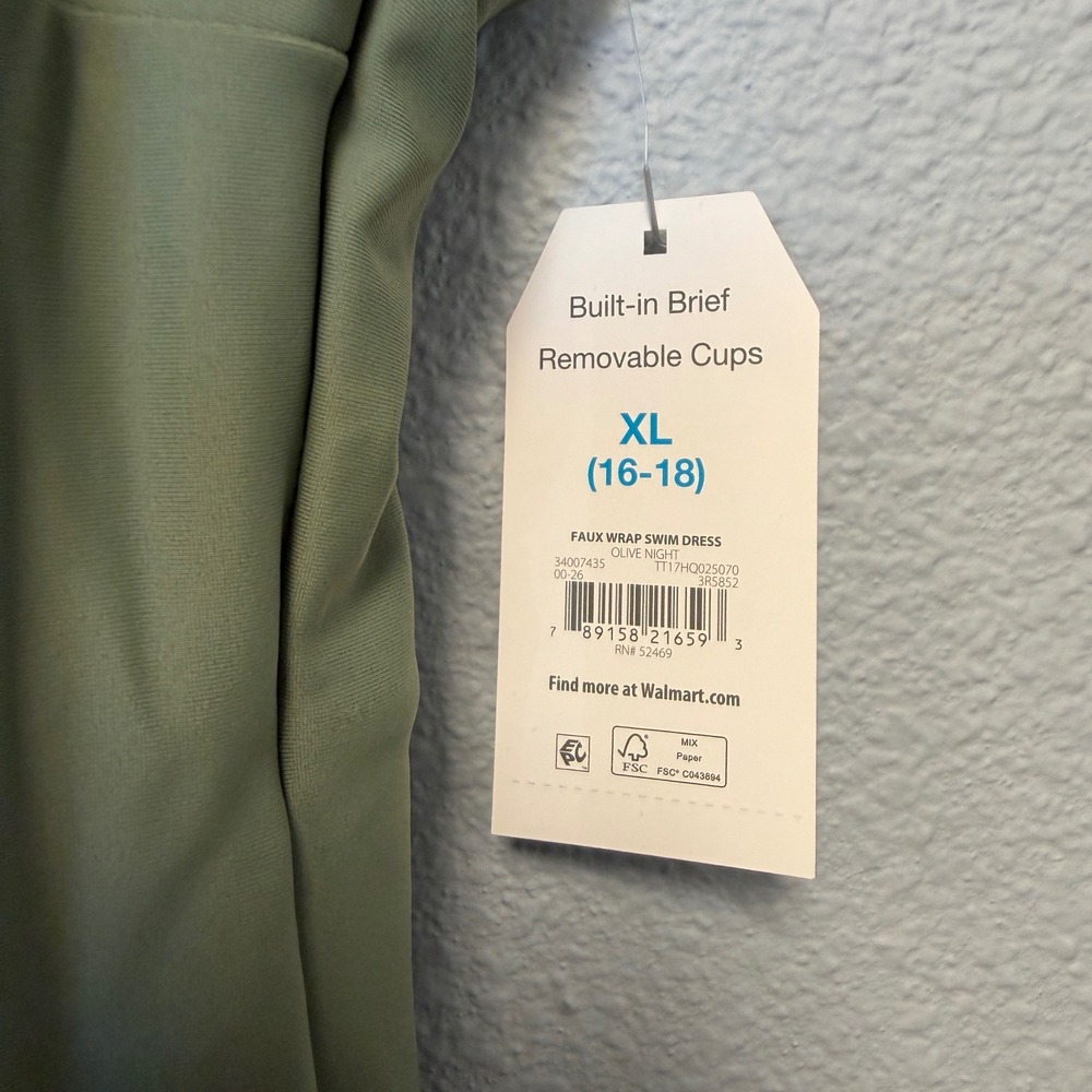 Time and Tru Faux Wrap Swim Dress Nylon Spandex XL Olive Green One-Piece - Picture 3 of 5